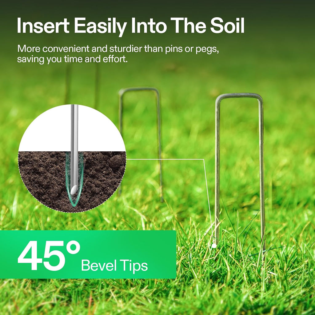 VIVOSUN 3'' Depth Ground Grid and 6 Inch 100-Pack Landscape Staples, Galvanized Steel Garden Stakes 11 Gauge U-Shaped Pins for Weed Barrier Fabric, Soaker Hose, Holding Fence