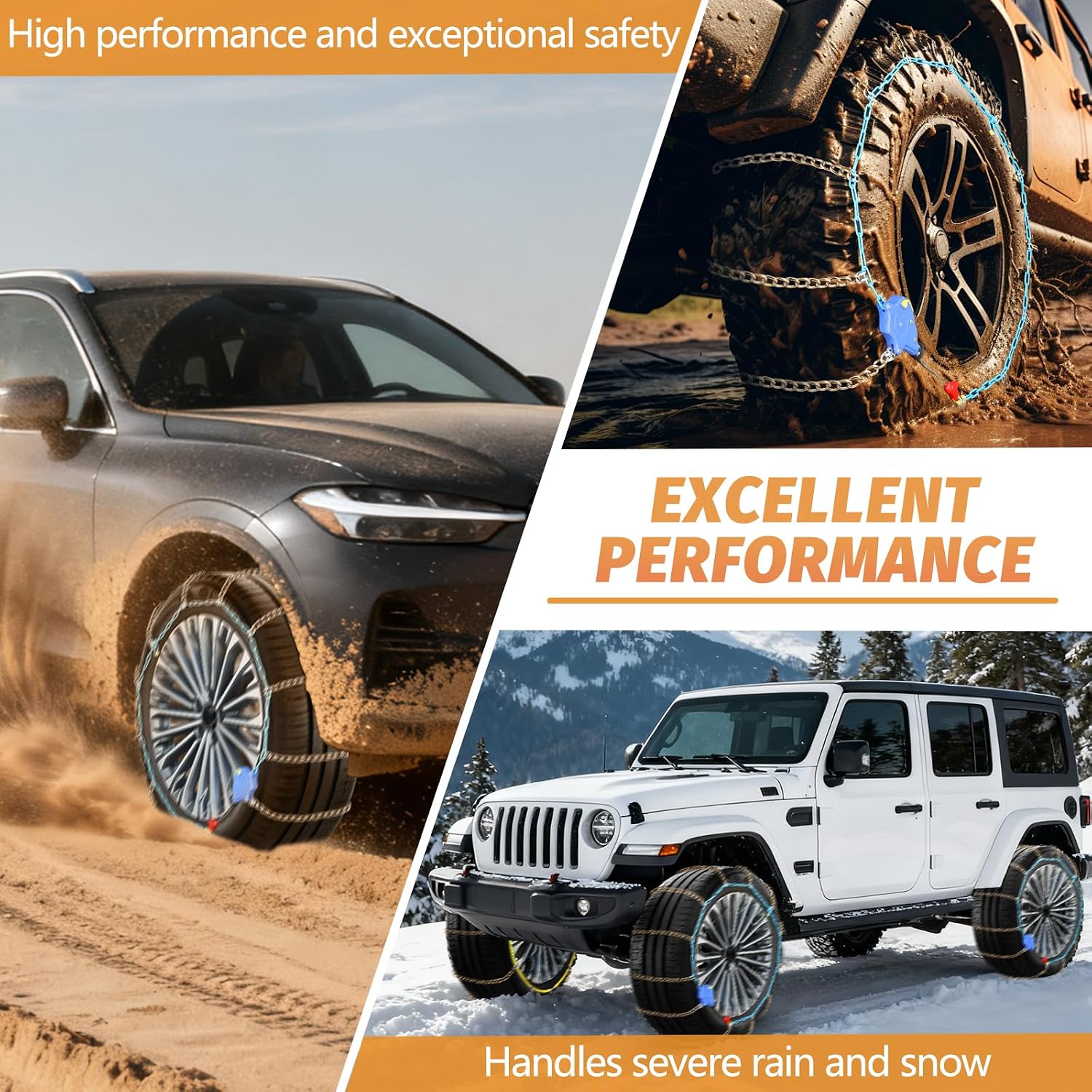 DEDC Auto Lock Snow Tire Chains,50s Quick Easy,Enhanced Manganese Steel Alloy,Endurance Life 650 Mi for Car SUV and Pickup Truck 245 255 265 275 295 315 Set of 2 (LS1619)