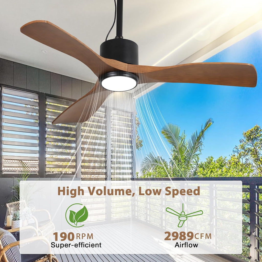42' Outdoor Ceiling Fan with Light & Remote - IP65 Waterproof Plug in Hanging Fan, 6-Speed Upgrade DC Motor, 1600LM Dimmable LED for Patio, Porch, Gazebo, Pergola,Brown