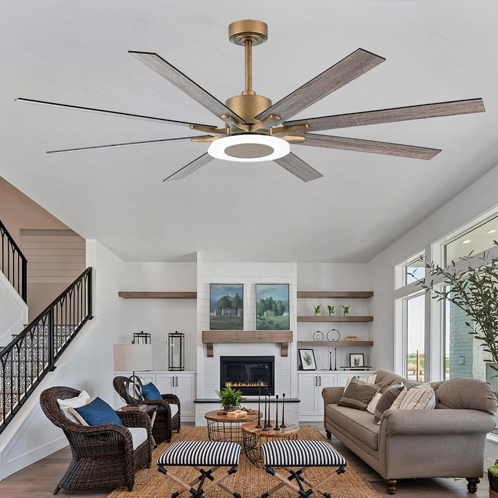 65'' Ceiling Fan with Light and Remote, Large DC Motor Fan, 6 Reversible Blades, 18W LED 3000K–5000K, Matte Black & Antique Brass Modern Ceiling Fan for Living Room Patio