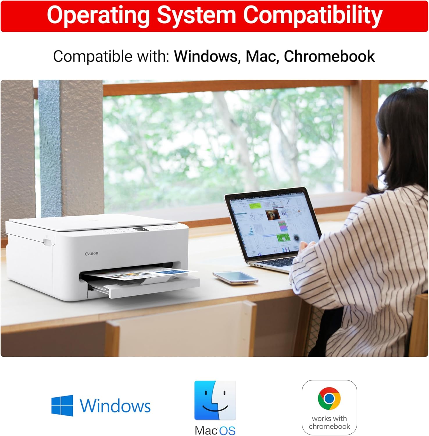 Canon PIXMA TS6520 Wireless Color Inkjet Printer Duplex Printing, White – Home Printer with Copier/Scanner, 1.42' OLED Display, Intuitive Control Panel, Compact Design