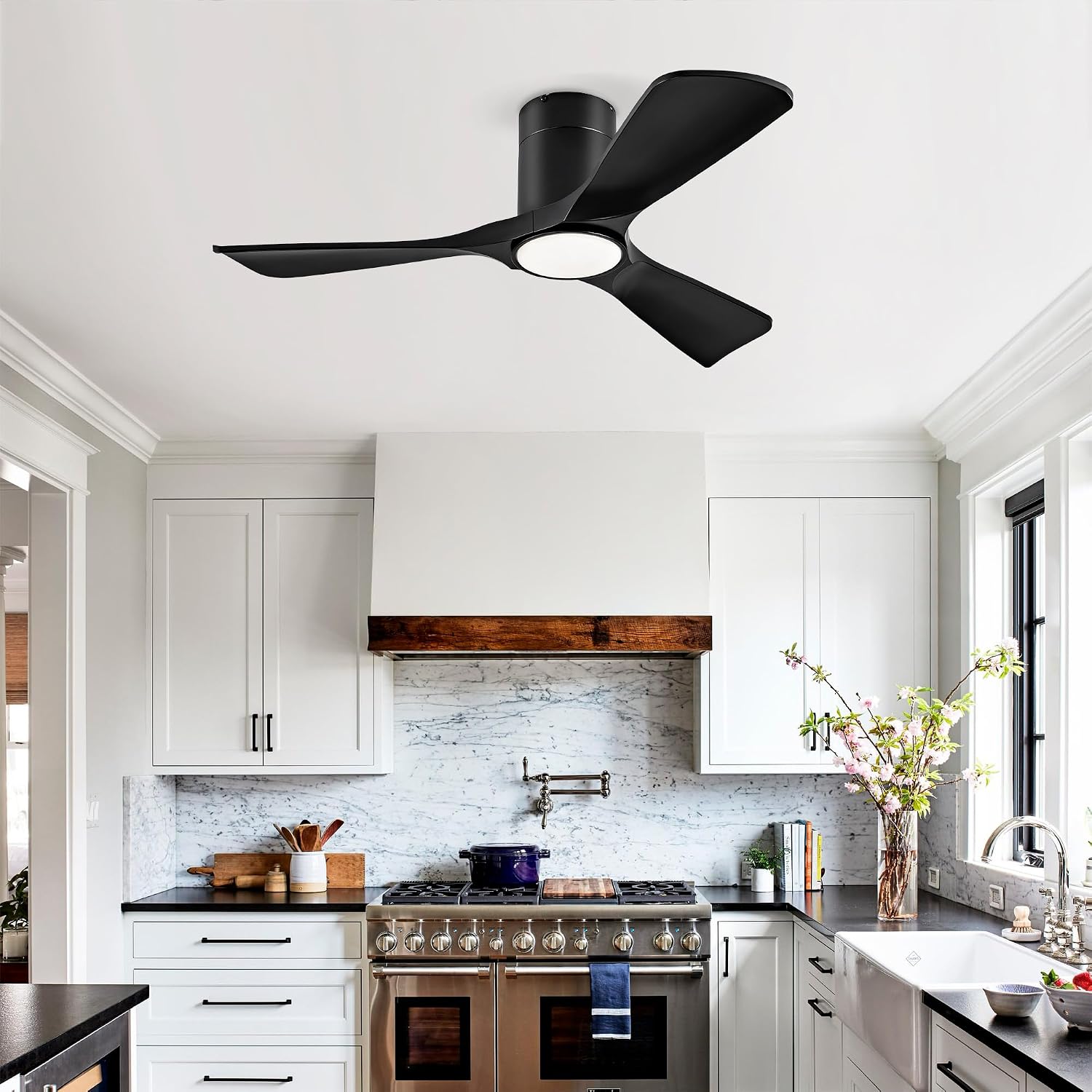 Ceiling Fan with Lights 42 Inch Flush Mount Ceiling Fan with Remote Control, ABS Blades Outdoor Ceiling Fans for Bedroom,Farmhouse,Patio,Indoor, Quiet DC Motor