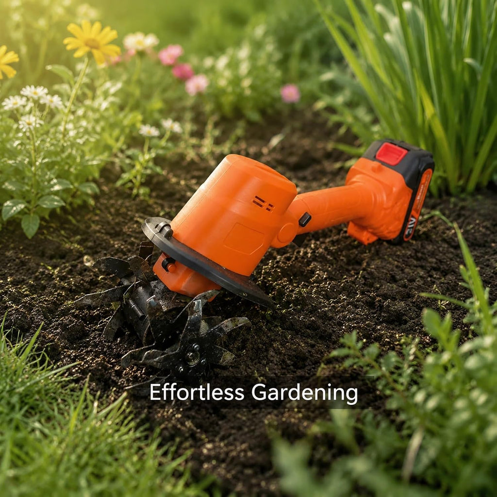 Cordless Mini Tiller Cultivator 4in Working Width, 2 X 1.5Ah Batteries, 235RPM - Strong Tillage Performance, Lightweight Ergonomic Design, Ideal for Gardening