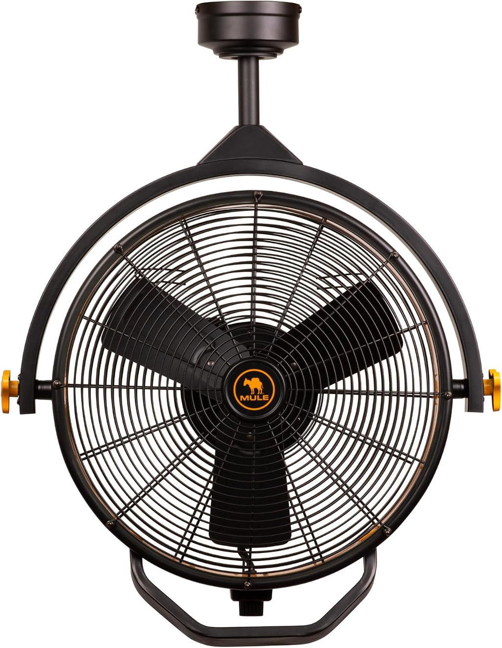 MULE GARAGE FAN, CEILING MOUNTED PLUG-IN CORD, 3 SPEED, POWERFUL 3000 CFM, INCLUDES 6-IN AND 12-IN DOWNRODS BLACK/YELLOW
