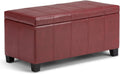 SIMPLIHOME Dover Storage Ottoman Bench - 36 inch Wide Upholstered Vegan Leather Rectangular Lift-Top Ottoman in Radicchio Red, Contemporary Bench for Living Room with Safety Hinges