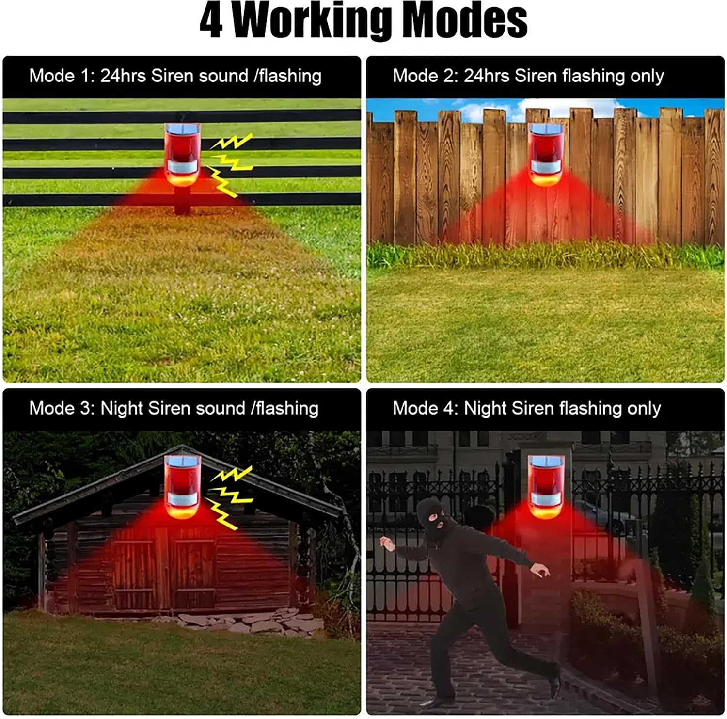 Solar Motion Sensor Alarm Outdoor, 110dB Solar Sound & Light Alarm with 6 LED Flashing Strobe, Wireless PIR Security Siren for Farm, Chicken Coop, Garage & Home Security, USB Rechargeable - 12 Pack