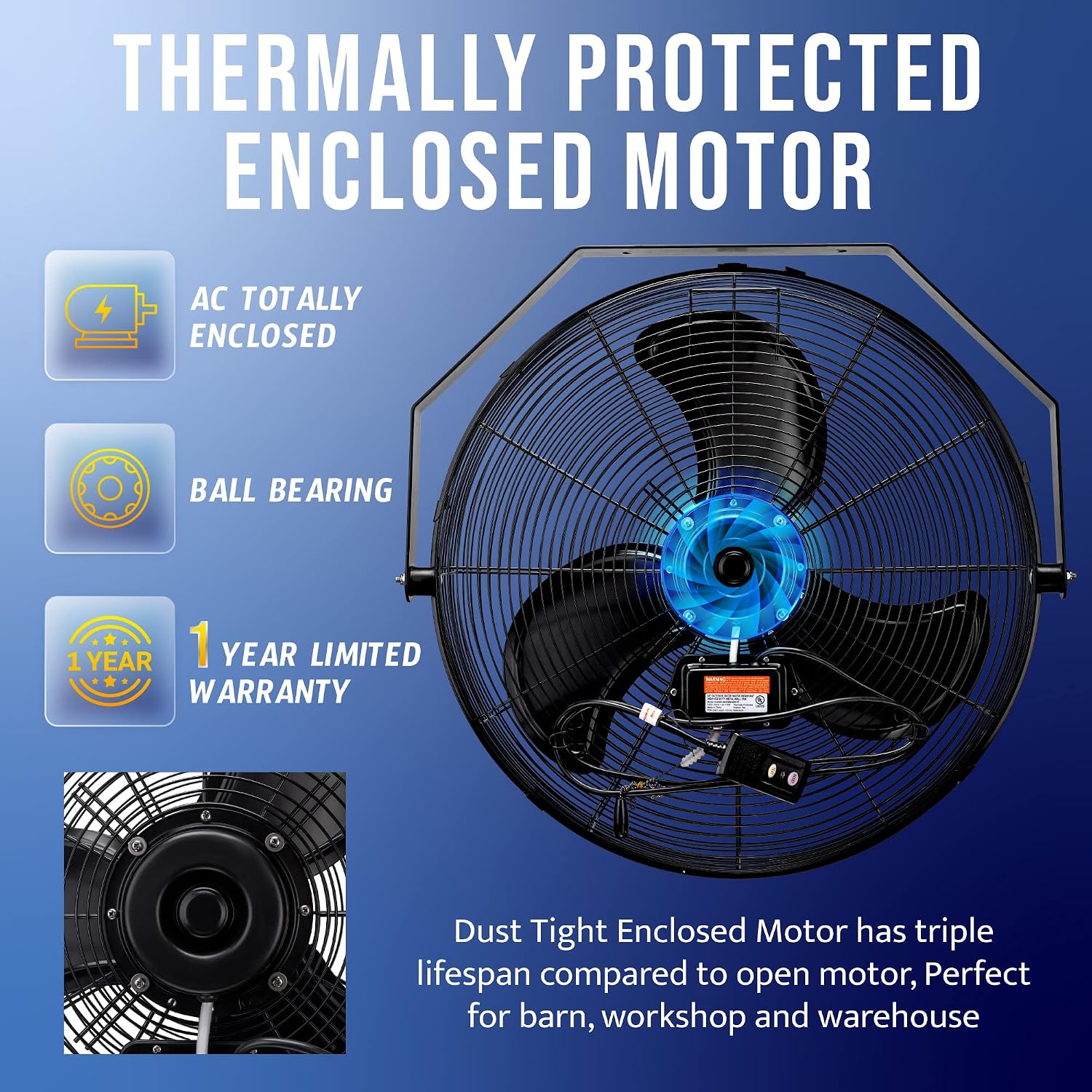 Tornado 24 Inch Outdoor Rated IPX4 Water-Resistant High Velocity Metal Industrial Workstation Wall Mount Fan For Commercial, Industrial, Residential, Greenhouse Use TEAO Motor 3 Speed UL Safety Listed