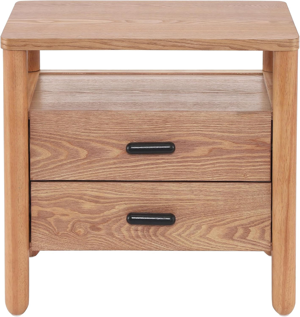 Christopher Knight Home Delwyn Modern Nightstand, Wooden Small Night Stand with Drawers and Open Storage Shelf, Bedside Table/End Table with Rounded Legs, Multipurpose Storage Cabinet, Brown