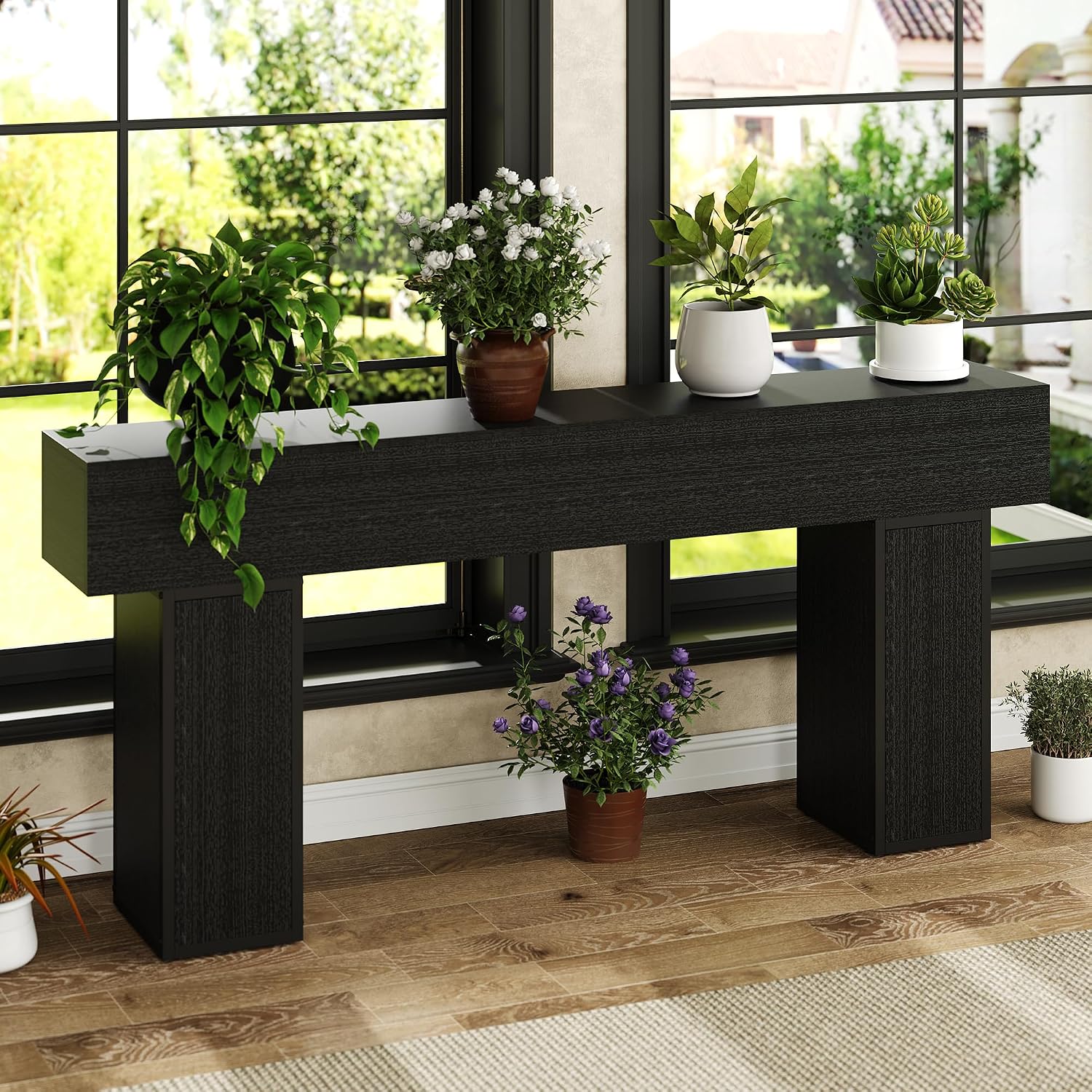 knoworld 70.9-Inch Long Console Table, Wooden Sofa Table Behind Couch Tables, Farmhouse Entryway Table Accent Table for Entrance, Hallway, Living Room, Foyer, Black