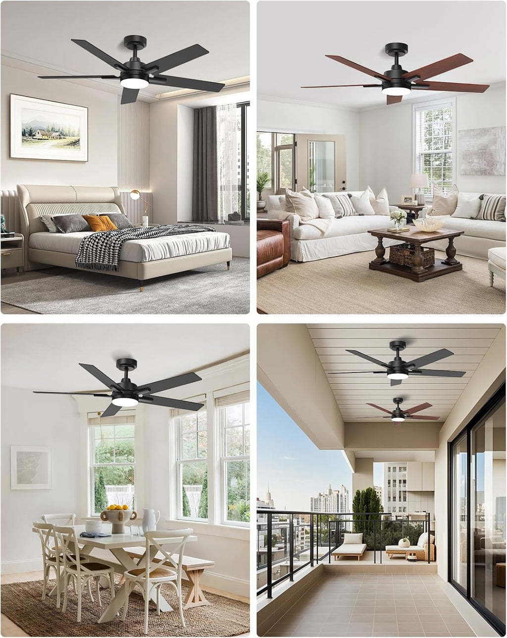 52 Inch Ceiling Fan with Light, Black Smart Ceiling Fan with 5 Two-Sided Blades, LED Fan with Remote and Compatible with Alexa, High CFM Ultra Quiet Large Fan for Bedroom, Living Room