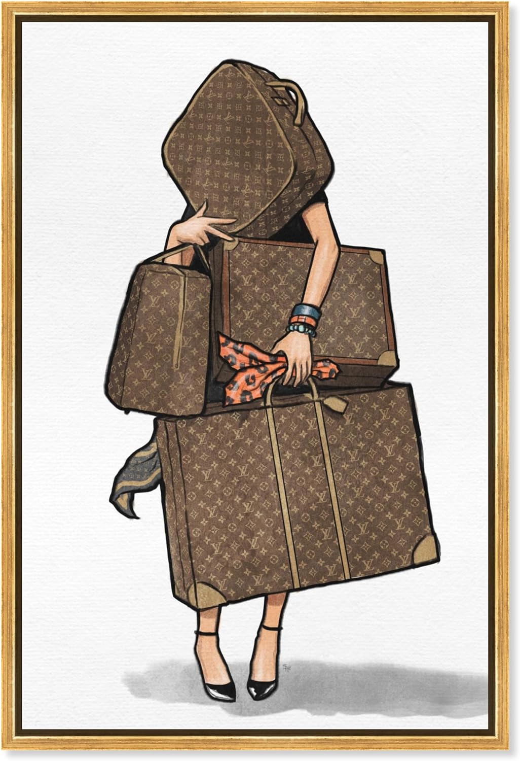 The Oliver Gal Artist Co. Fashion and Glam Framed Wall Art Canvas Prints, Bags-Orange' Travel Essentials Home Décor, 30 in x 45 in, Brown, White