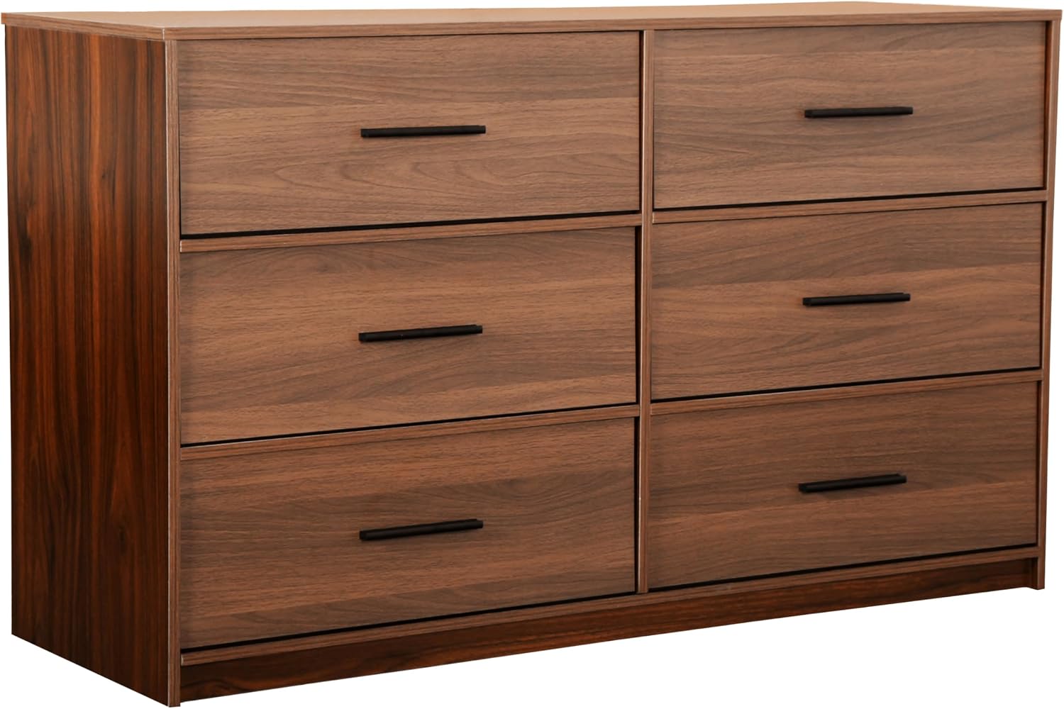 Modern 6-Drawer Dresser with Spacious Storage, Sturdy Wood Frame, Large Capacity Fabric Drawers, Dressers for Bedroom, Home Organization Storage for Living Room or Hallway, Walnut
