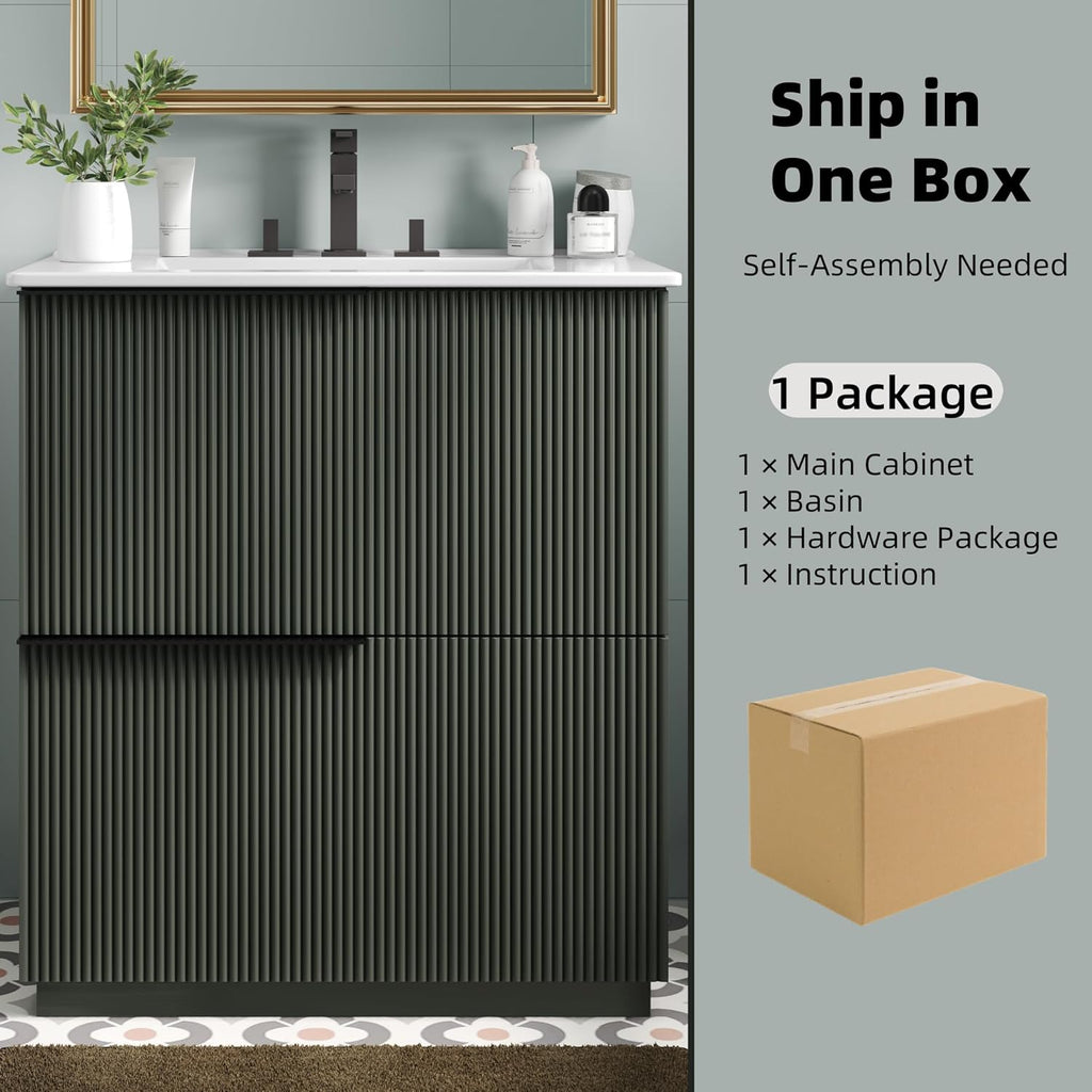 Christopher Knight Home Byron 30' Bathroom Vanity with Sink, Modern Freestanding Bathroom Sink Cabinet with Drawer, Undermount Vanity Sink Cabinet, Bathroom Storage Cabinet with Sink Combo Set, Green