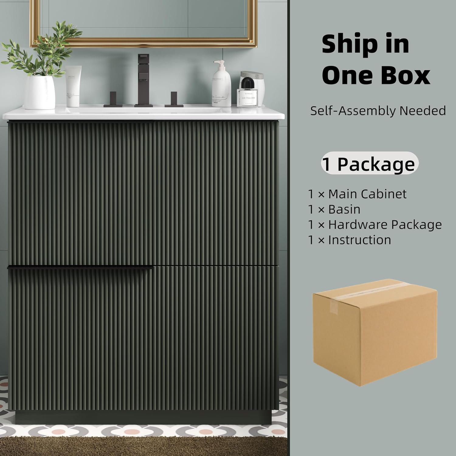 Christopher Knight Home Byron 30' Bathroom Vanity with Sink, Modern Freestanding Bathroom Sink Cabinet with Drawer, Undermount Vanity Sink Cabinet, Bathroom Storage Cabinet with Sink Combo Set, Green