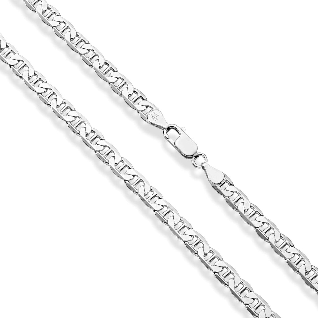 Miabella Solid 925 Sterling Silver Italian 6mm Diamond-Cut Flat Mariner Link Chain Necklace for Men Women, Made in Italy