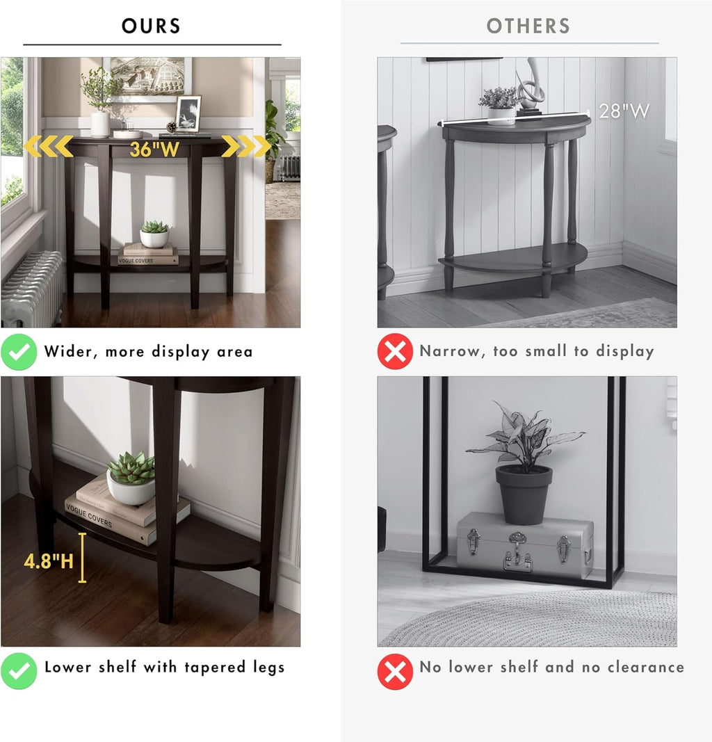Homes: Inside + Out Payne Modern Half Moon Accent Console Table with Storage Shelf, Decorative Entryway Furniture for Living Room, Hallway, Entrance, Small Spaces, Cappuccino