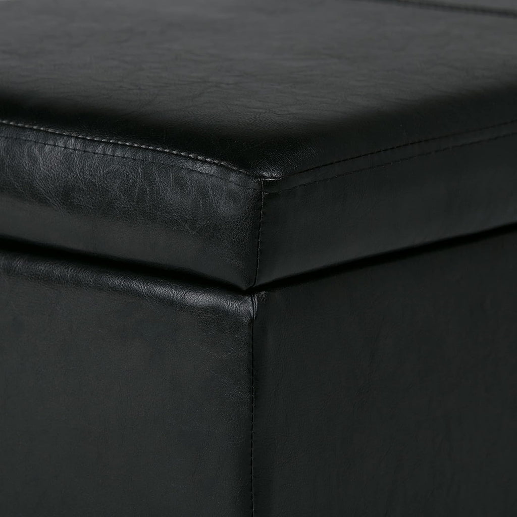 SIMPLIHOME Avalon Storage Ottoman Bench - 48' Wide x 16' High Upholstered Vegan Leather Rectangular Lift-Top Ottoman in Midnight Black, Contemporary Bench for Living Room with High-Density Foam