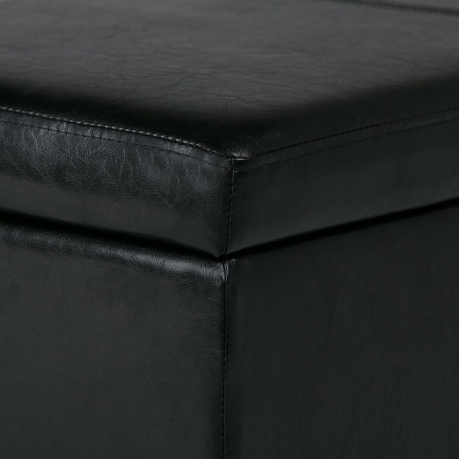SIMPLIHOME Avalon Storage Ottoman Bench - 48' Wide x 16' High Upholstered Vegan Leather Rectangular Lift-Top Ottoman in Midnight Black, Contemporary Bench for Living Room with High-Density Foam
