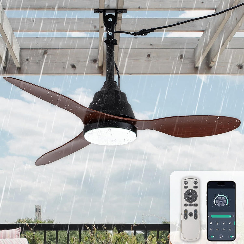 42' Outdoor Ceiling Fan with Light and Remote Control,Quiet DC Motor,3CCT 6-Speed,Plug-in Cord Hook Installation,IP65 Waterproof Gazebo Ceiling Fan with Light for Patios, Pergola, Canopy