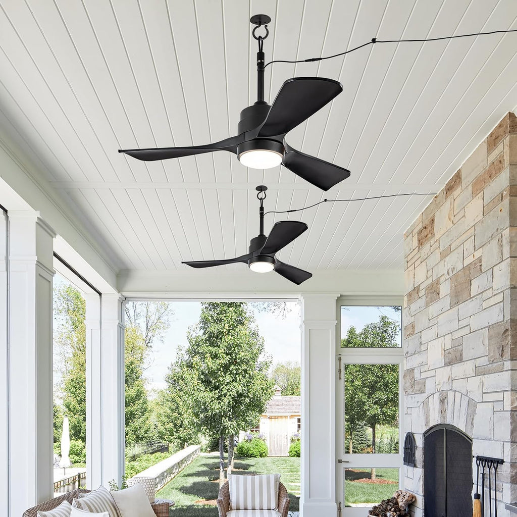 42' Gazebo Fans Outdoor Hanging with Remote Waterproof,Outdoor Ceiling Fan for Patios with Light, Plug in Cord Outlet Hook Wet Rated for Outside Porch, Pergola-Black