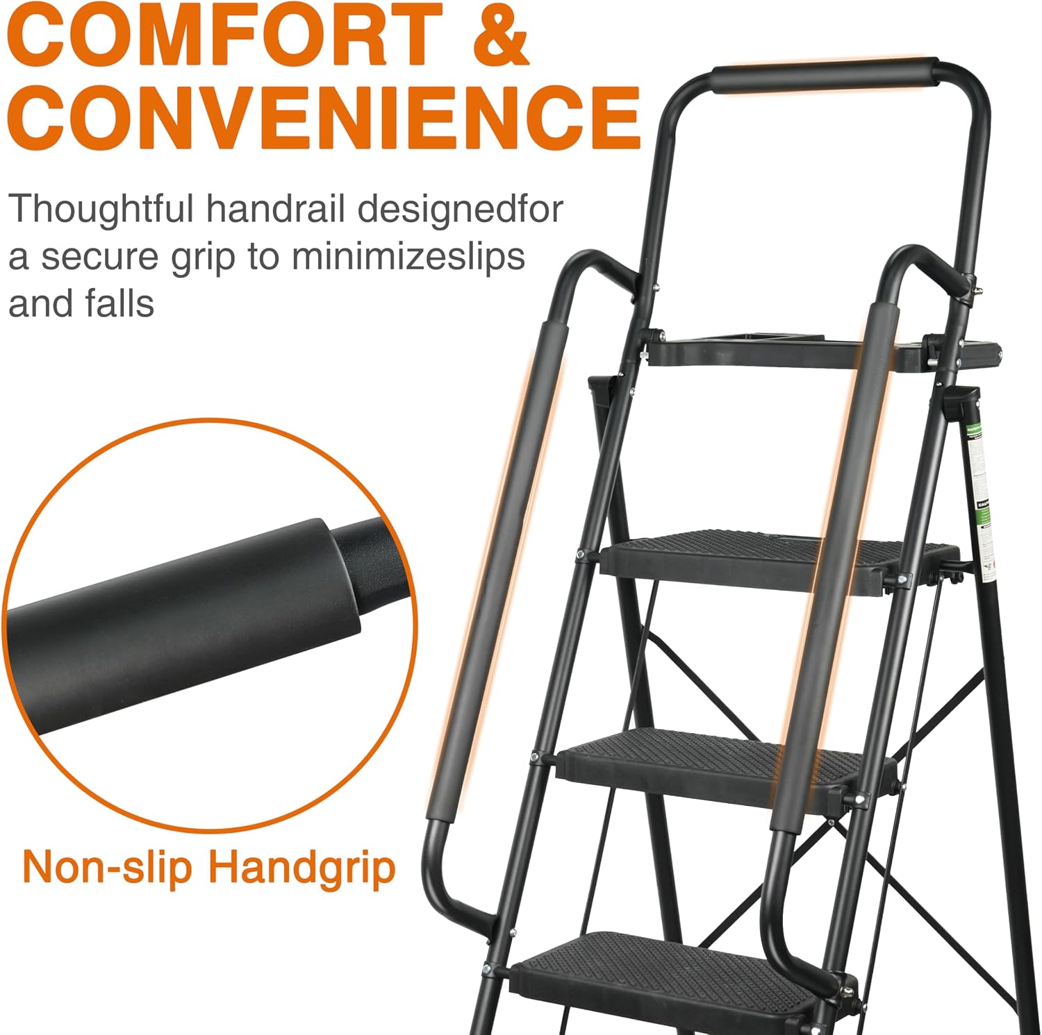Arbusb Step Ladder, Folding Step Stool with Wide Anti-Slip Pedals, Sturdy Steel Ladder with Handrail, Space-Saving, Portable for Home & Adults, 5 Step Ladder