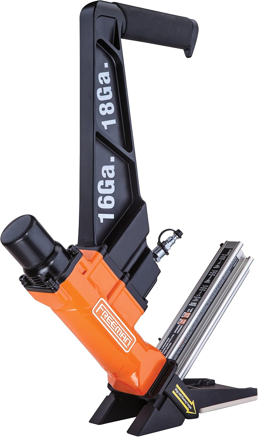 Freeman PF1618GLCN Pneumatic 3-in-1 16-Gauge and 18-Gauge 2' Flooring Nailer with Flooring Mallet and Interchangeable Base Plates