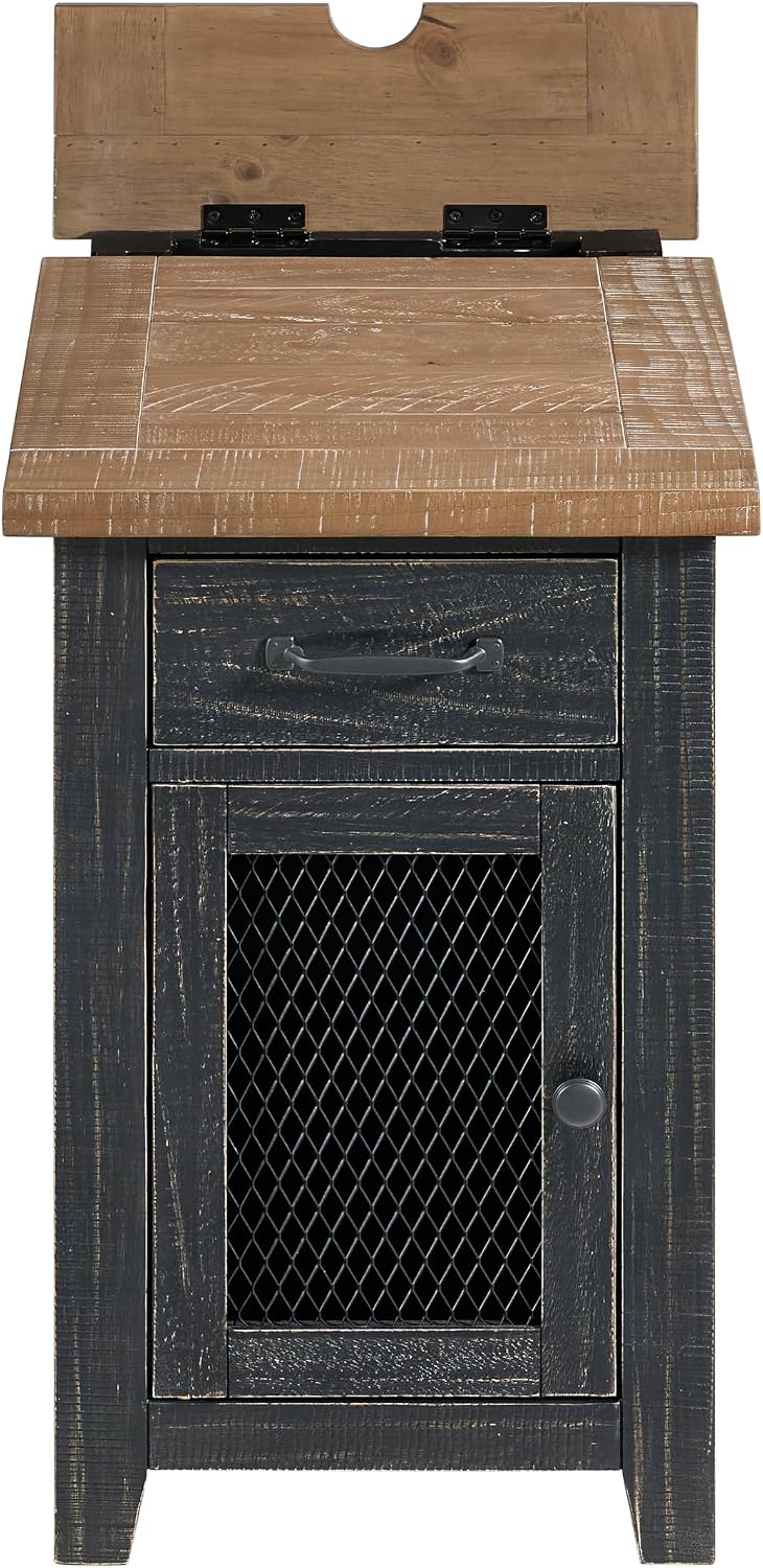 Martin Svensson Home Solid Wood Black and Driftwood Rustic Chairside End Table with Power and Storage