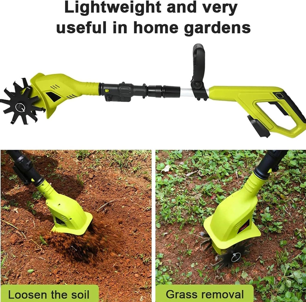 Cultivators Electric Cordless Tiller Cultivator,Electric Garden Rotavator,10cm Tilling Width, 25cm Working Depth,with 2 X 2000mah Battery and Charger
