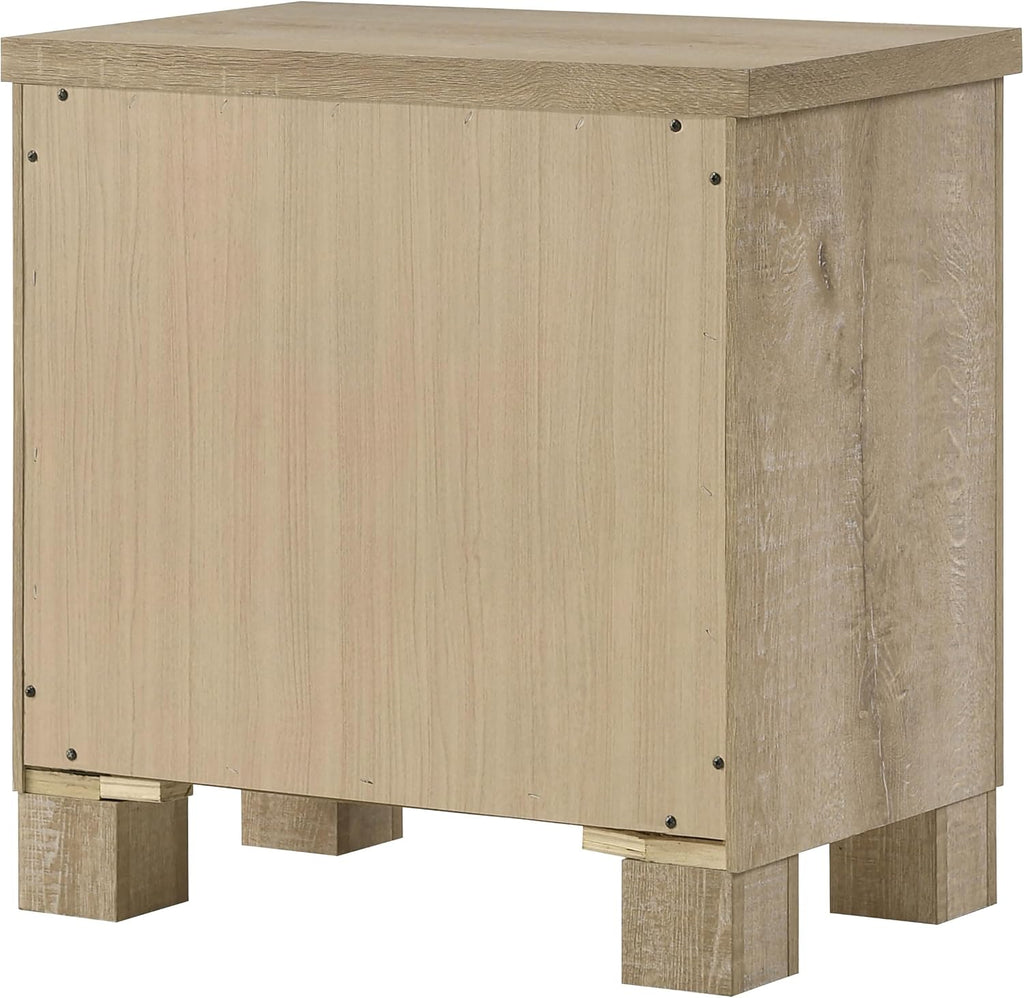 Coaster Home Furnishings - Oakglen - Engineered Wood - 2-Drawer Nightstand with Dark Bronze Handles, Block Legs and Scratch-Resistant Finish - Bedroom - Weathered Oak - 225102
