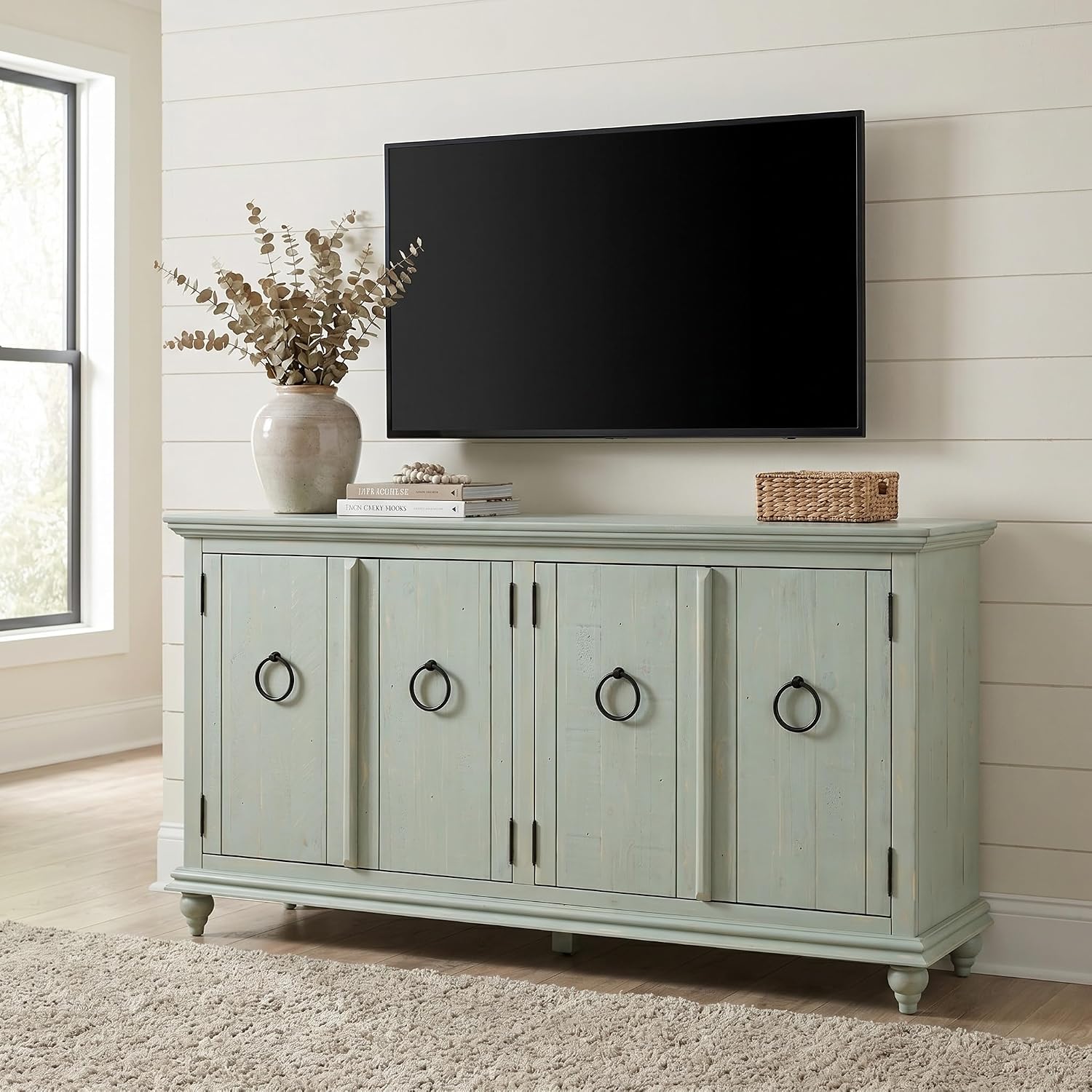 Martin Svensson Home Garden District Antique Sage Green Solid Wood 65' TV Stand