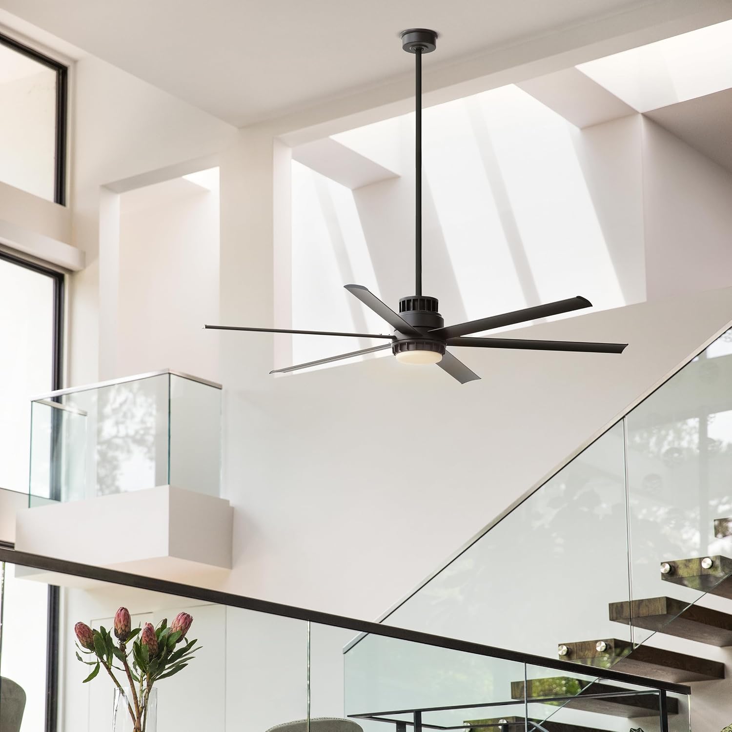 Hinkley Draftsman 72' Indoor/Outdoor Smart Ceiling Fan with Light and Remote, Industrial Windmill Style with Alumninum Fan Blades, Integrated LED, Matte Black