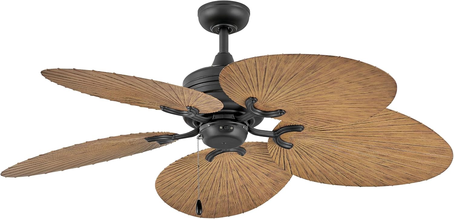 Hinkley Tropic Air 52' Indoor/Outdoor Ceiling Fan, Matte Black and Palm-Shaped KOA wood Composite Fan Blades