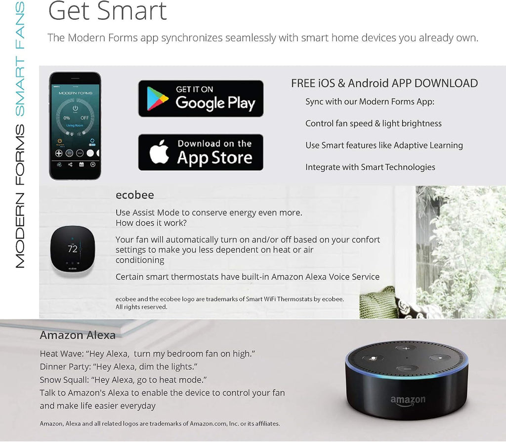 Axis Smart Indoor and Outdoor 3-Blade Flush Mount Ceiling Fan 44in Matte Black with 3000K LED Light Kit and Remote Control works with Alexa, Google Assistant, Samsung Things, and iOS or Android App
