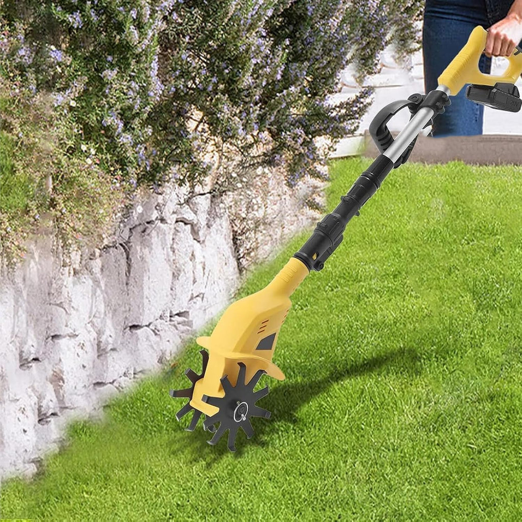 Cordless Tiller Cultivator 20V 2.0 A Battery 250 max RPM Powered Tiller Cultivator, Electric Cultivators for Gardening, 4' Cultivation Width and Depth,Yellow