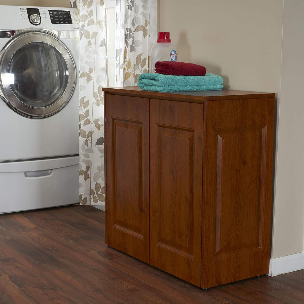 Household Essentials Steel Frame Tilt-Out Hamper Cabinet with Faux Wood Accents