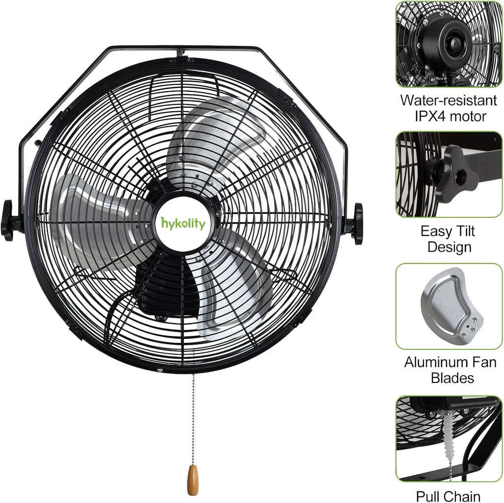 hykolity 5400 CFM 20 in. Outdoor Wall Mount Fan, 3-Speed Industrial Grade High Velocity Outdoor Fans, Waterproof Wall Fan for Patio, Garage, Commercial, and Gazebo - UL Listed