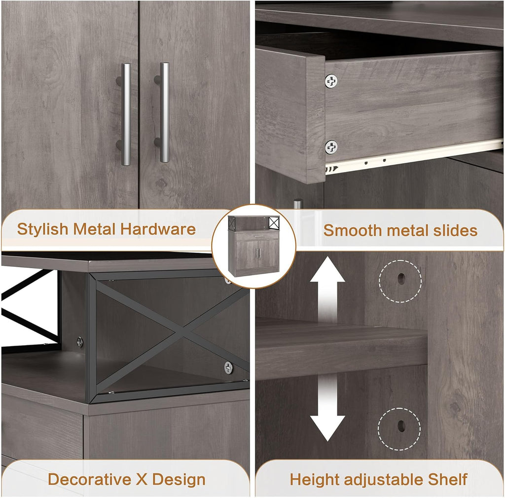 Shintenchi Kitchen Buffet Cabinet with Adjustable Shelf, Modern Kitchen Storage Cabinet,Farmhouse Coffee Bar Cabinet（Ash Grey）