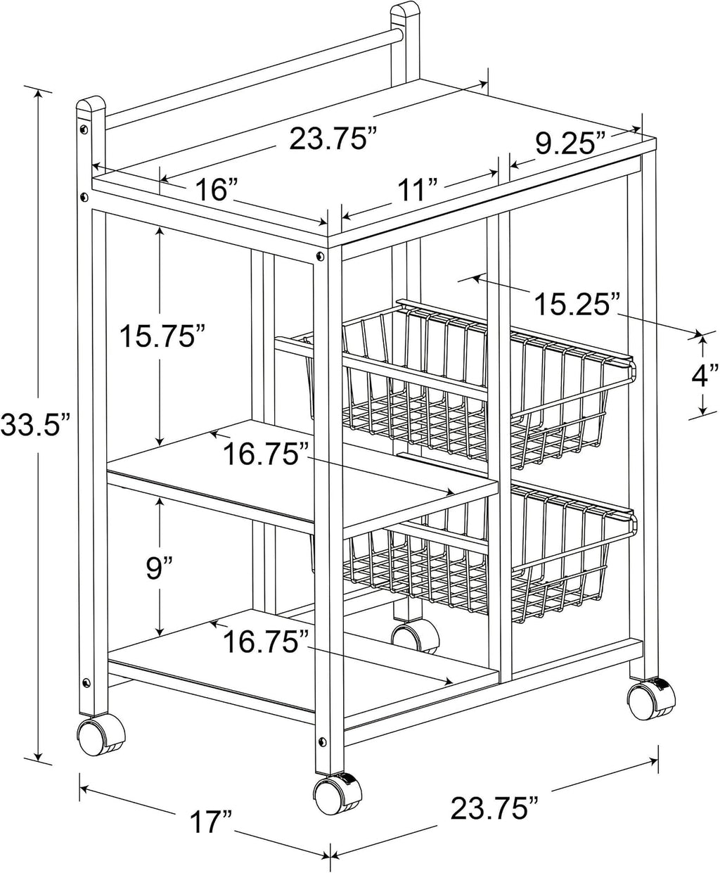 Coaster Home Furnishings - Kelvin - Wood & Metal - 2-Shelf Mobile Kitchen Cart - Contemporary Style, Butcher Block Top, Duplex-Type Storage, Wire Baskets - Dining Room - Natural Brown & White - 2506