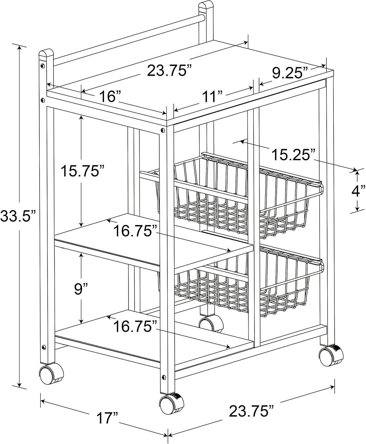 Coaster Home Furnishings - Kelvin - Wood & Metal - 2-Shelf Mobile Kitchen Cart - Contemporary Style, Butcher Block Top, Duplex-Type Storage, Wire Baskets - Dining Room - Natural Brown & White - 2506