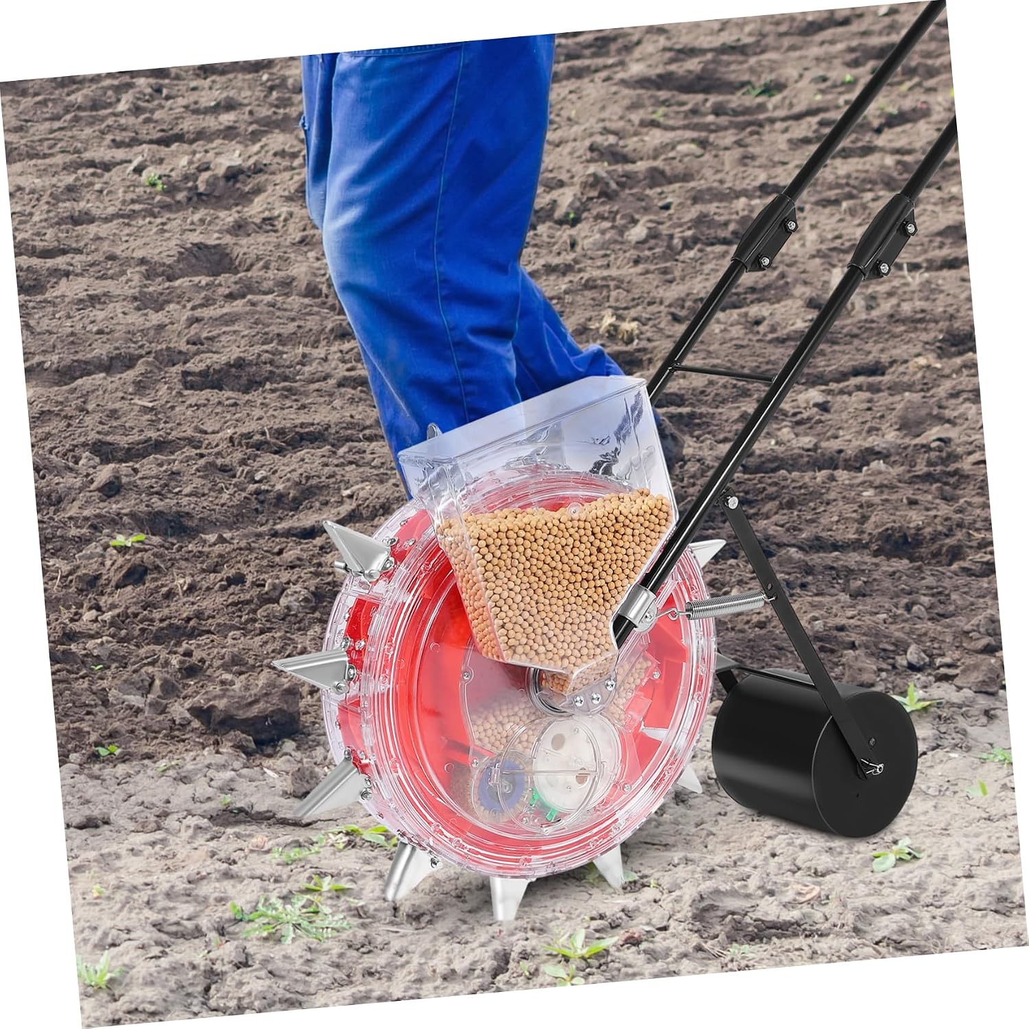 Hand-Push Planter Precision Roller for Sowing and Fertilizing Multi-Functional Gardening Tool for Efficient Planting and Growth Monitoring