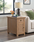 Martin Svensson Home Monterey Chairside Table - Rustic Farmhouse Style - Driftwood - Bedroom or Living Room Table with Charging Station and Storage, Solid Wood