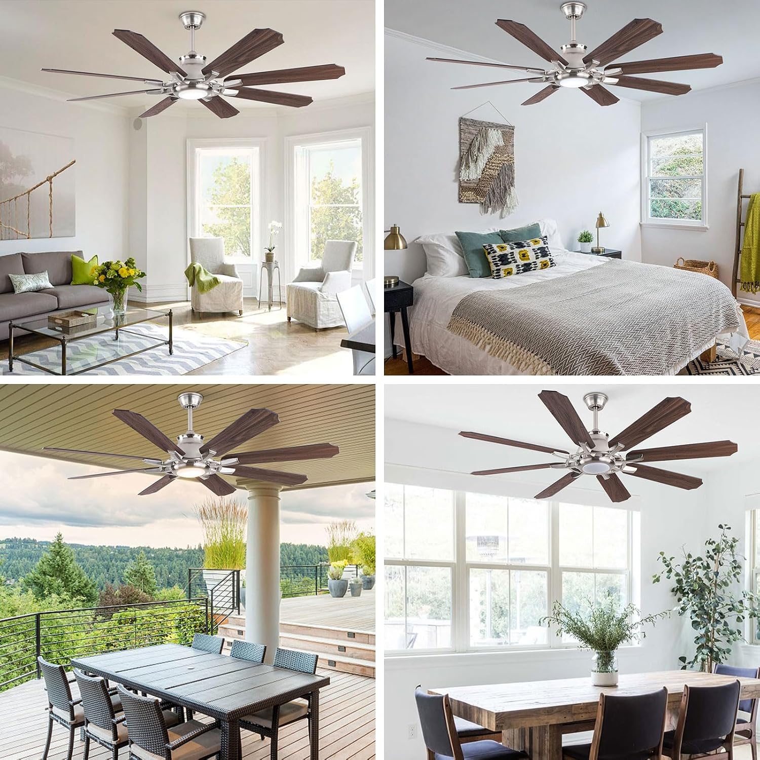 Ceiling Fans with Lights, 60 Inch Modern Low Profile Ceiling Fan with Remote Control 6 Speeds, 3000-6000K Dimmable Timing (1/2/4 hours) 8 Blades Large Ceiling Fan for Indoor and Outdoor Bedroom Patios