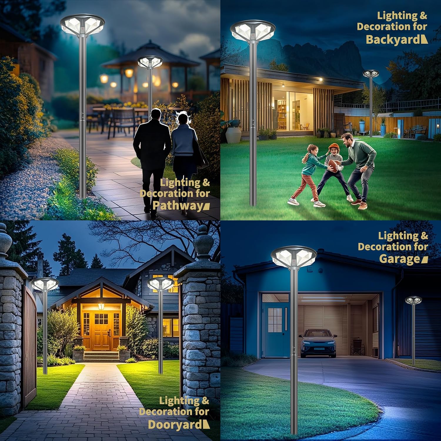 Solar Lamp Post Light Outdoor with Motion Sensor, Waterproof Dusk to Dawn LED Street Light, High Lumen Lamp Post Head Replacement for Yard Garden, Fit 3'' & 2 3/8'' Pole(Not Included Pole)