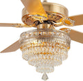 Asyko 52' Golden Crystal Ceiling Fan Fandelier with Lights - Modern Chandelier Fans with Remote Control，Noiseless DC Motor, Retro/Farmhouse Lighting, Dining Room,Living Room
