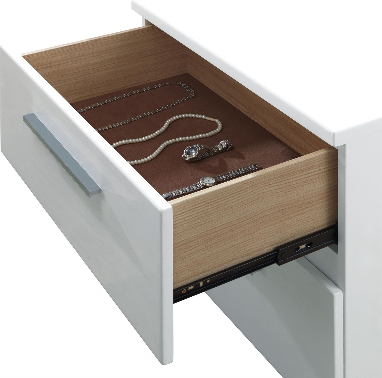 HOMES: Inside + Out Aria High Gloss Lacquer Finish 2-Drawer Nightstand, Glossy White