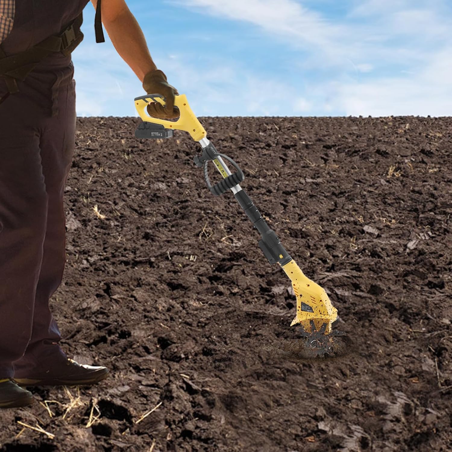 20V Cordless Tiller Cultivator，250RPM Electric Garden Tiller with Charger，Garden Rototiller for Lawn Gardening Soil Cultivation