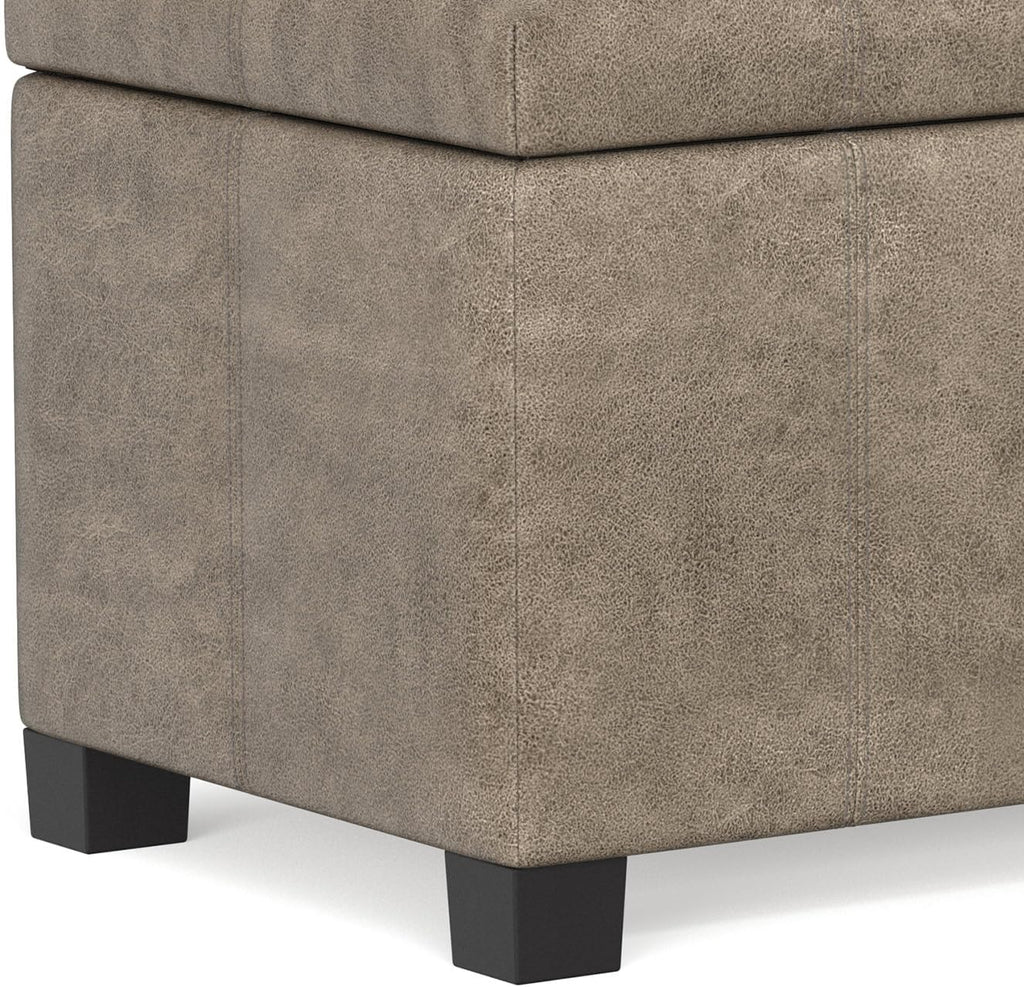 SIMPLIHOME Dover Storage Ottoman Bench - 36 inch Wide Upholstered Vegan Leather Rectangular Lift-Top Ottoman in Distressed Smoky Grey Brown, Contemporary Bench for Living Room with Safety Hinges