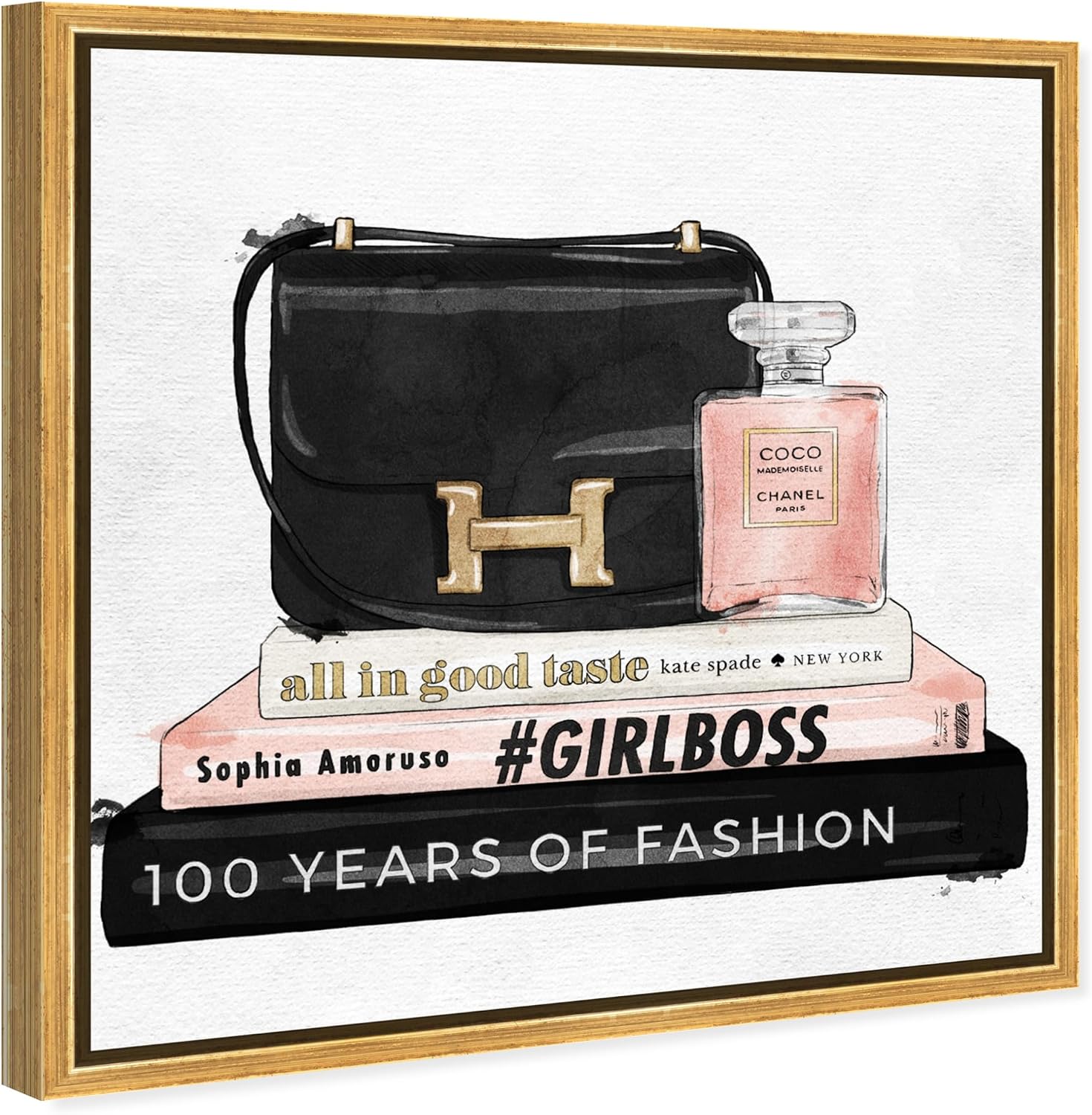 The Oliver Gal Artist Co. Fashion and Glam Framed Wall Art Canvas Prints 'My Always Essentials' Handbags Home Décor, 12' x 12', Black, Pink