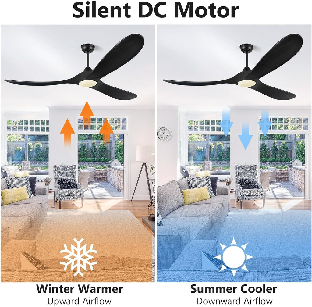 ABZ 52 Inch Ceiling Fans with Lights and Remote Control, Wood Outdoor Ceiling Fan with light 3 Blades Propeller Black Ceiling Fan for Indoor Patios Bedroom Garage ETL Listed, Matte Black