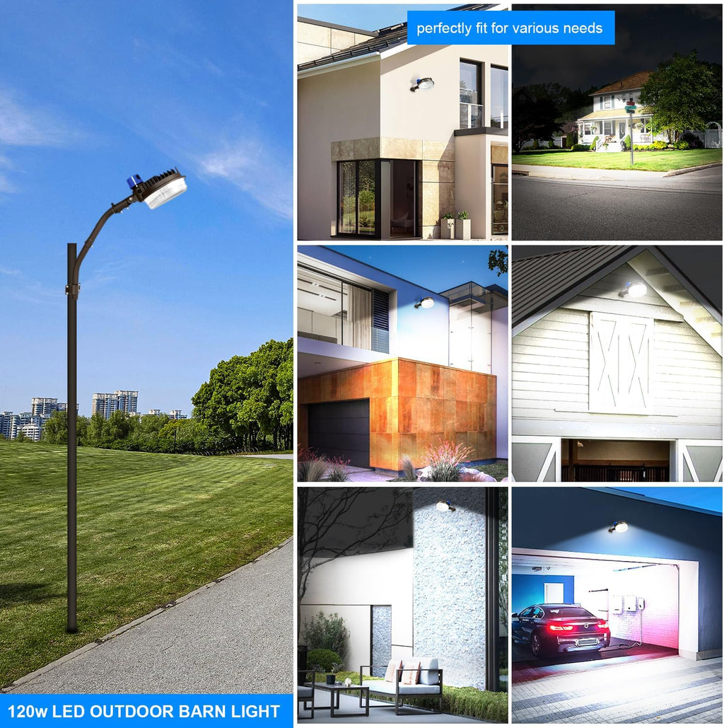 ledmo 120W LED Barn Light Dusk to Dawn Outdoor Lighting 18000lm 5000K LED Security Lights Adjustable Angle IP65 Waterproof Flood Lights Outdoor for Yard Warehouse（3 Pack